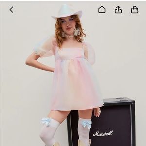 Multicolored puff sleeve mini dress from cider